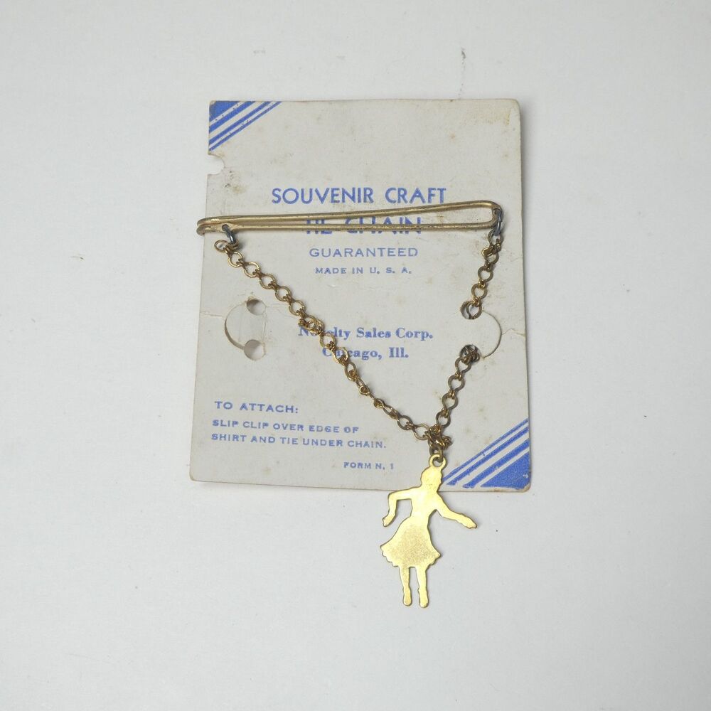 Vintage Tie Chain w/ Dancing Girl Charm Goldtone Vintage Made in USA MCM